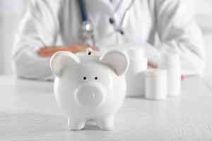 Arzt hinter Sparschwein